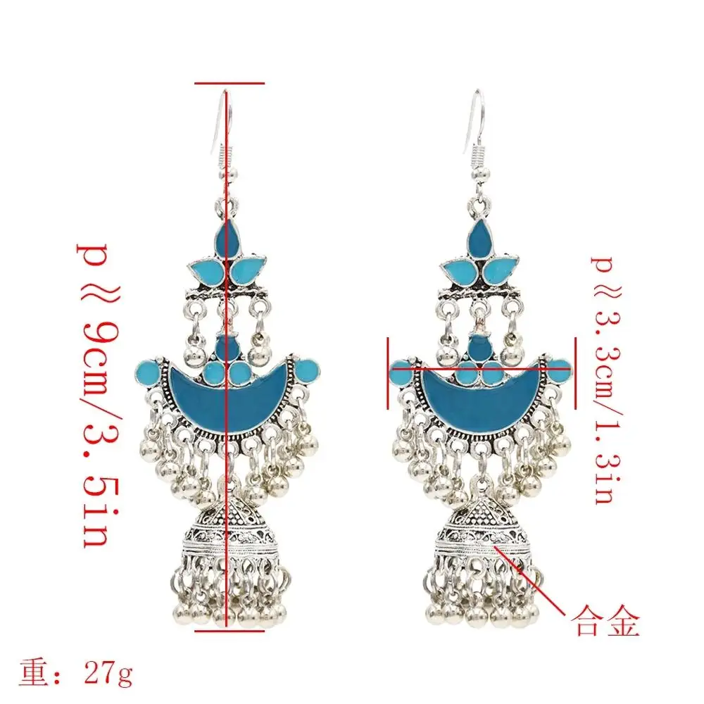 Цветные длинные серьги с кисточками и колокольчиками индийские Jhumka для женщин