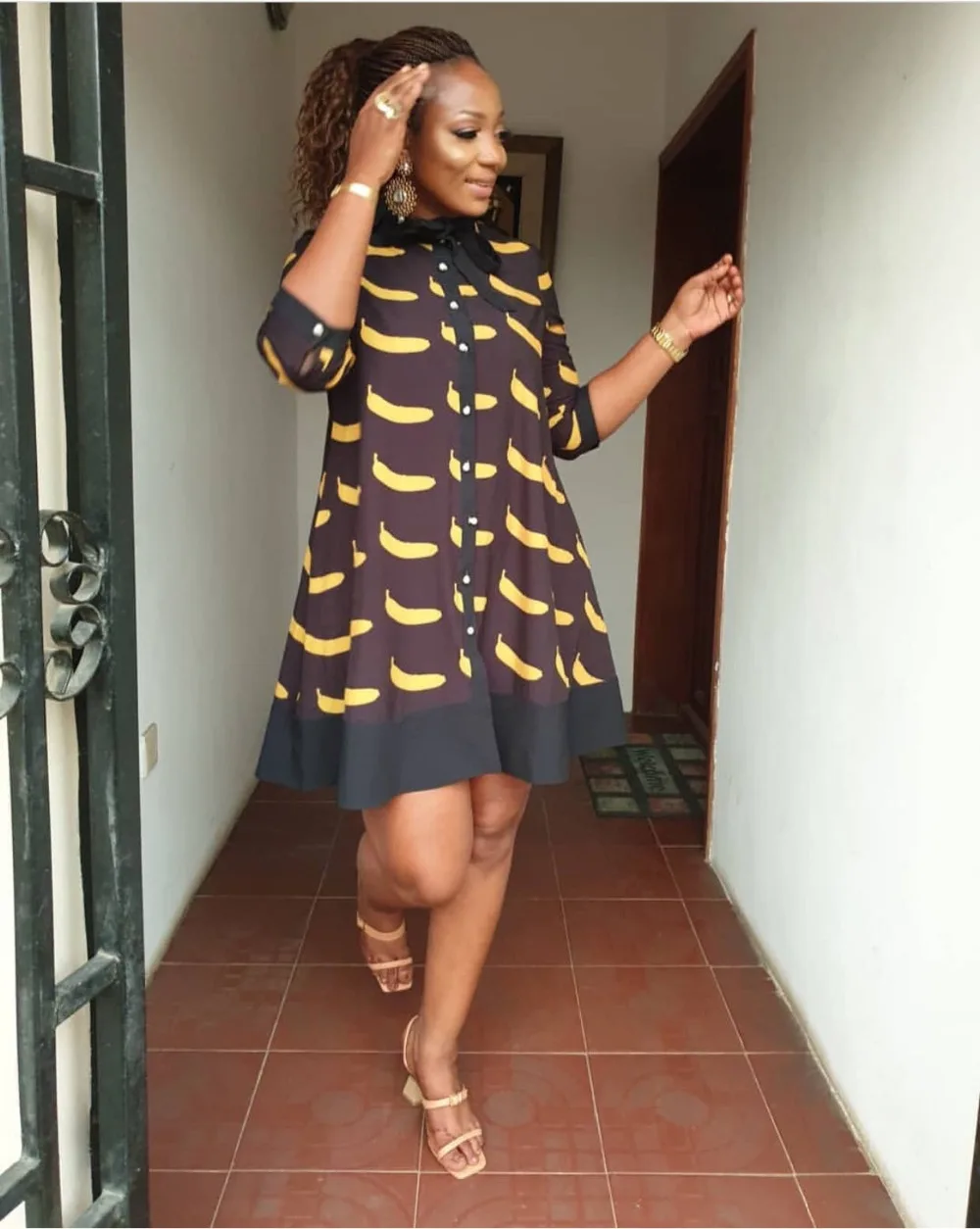 Женское платье макси с фруктовым принтом Платье До Колена в африканском стиле 3