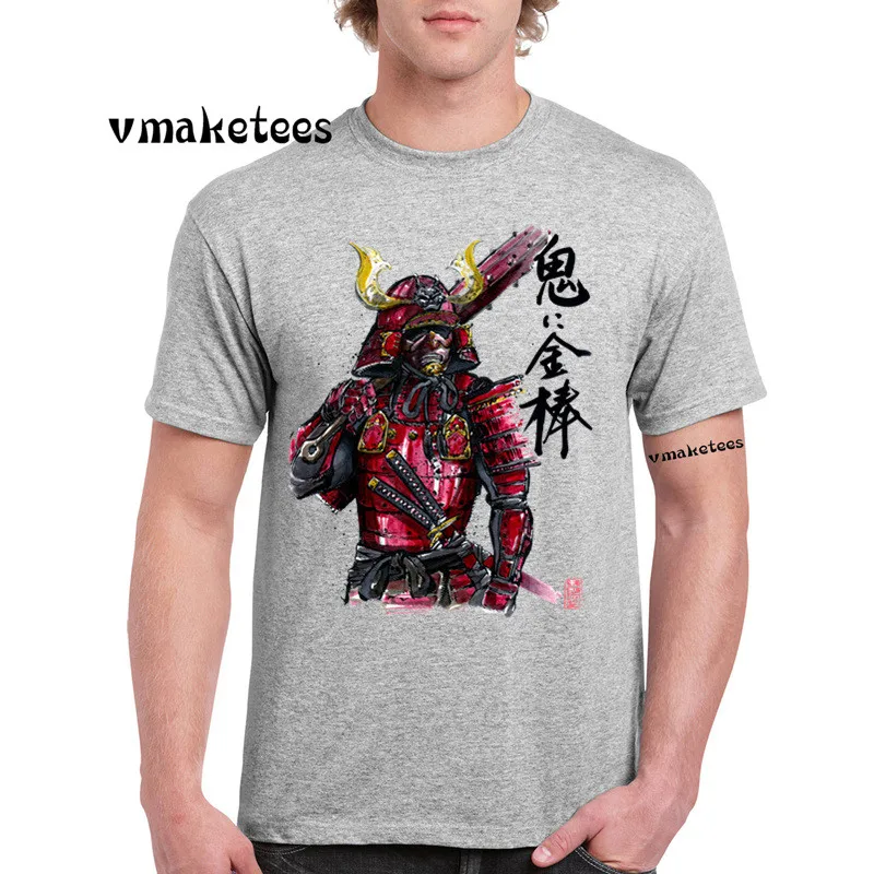 Модная футболка с рисунком воина самурая Летняя Повседневная круглым вырезом и