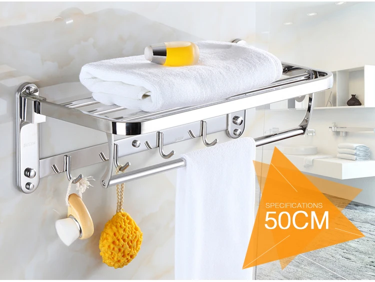 SUS 304 полка для ванной комнаты из нержавеющей стали настенная 40 50 см вешалка для полотенец с крюком складное полотенце Товары для ванной комнаты