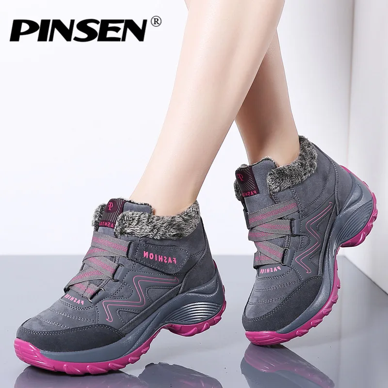 PINSEN/2020 Зимние женские ботинки Теплые плюшевые водонепроницаемые ботильоны
