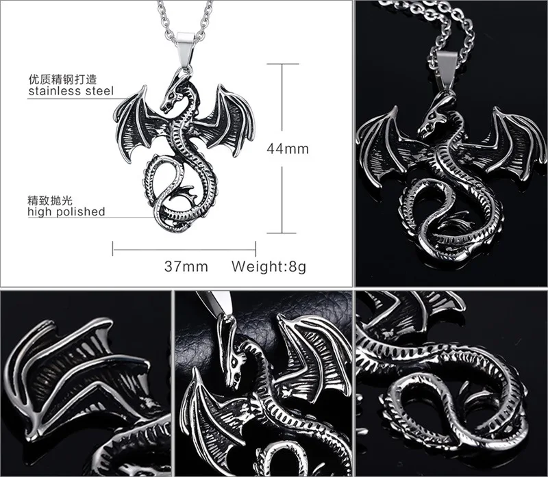 Ювелирные изделия из нержавеющей стали дракон кулон мужчины панк личности