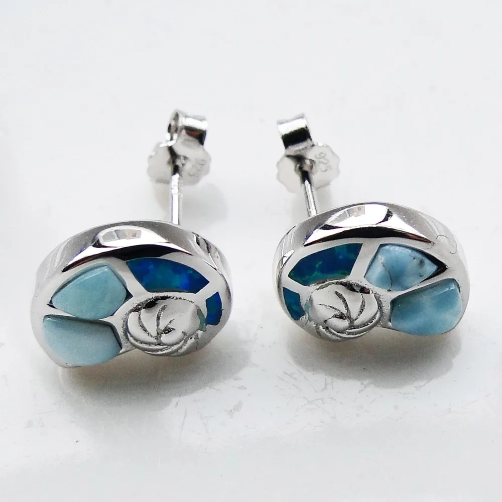 Natural Larimar Conch Earring Fine Jewelry Stud Earring Blue Opal Earring 100% 925 Sterling Silver Jewelry for Women Nice Gift