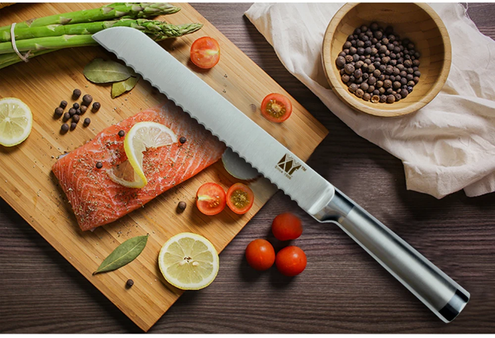 XYj 6 шт. набор кухонных ножей для очистки овощей утилита Santoku нож шеф-повара для нарезки хлеба бесшовная Сварка полностью ножи из нержавеющей стали