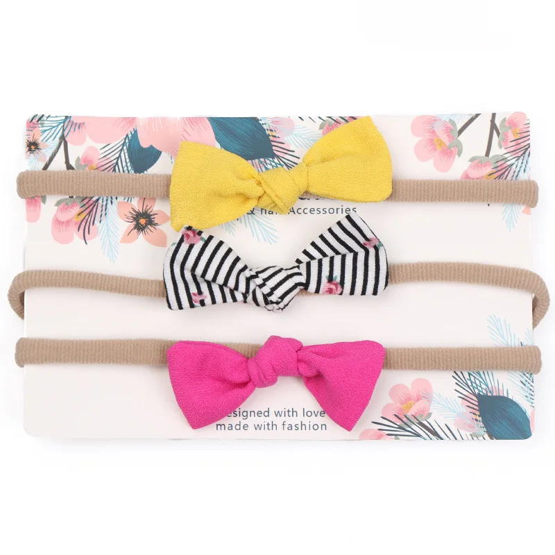 

3pcs/Card Newborn Cotton Fabric Bowknot Nylon Headband Velvet Hair Bow Elatsic Headband Princess Hairbands Gift Hair Accessories