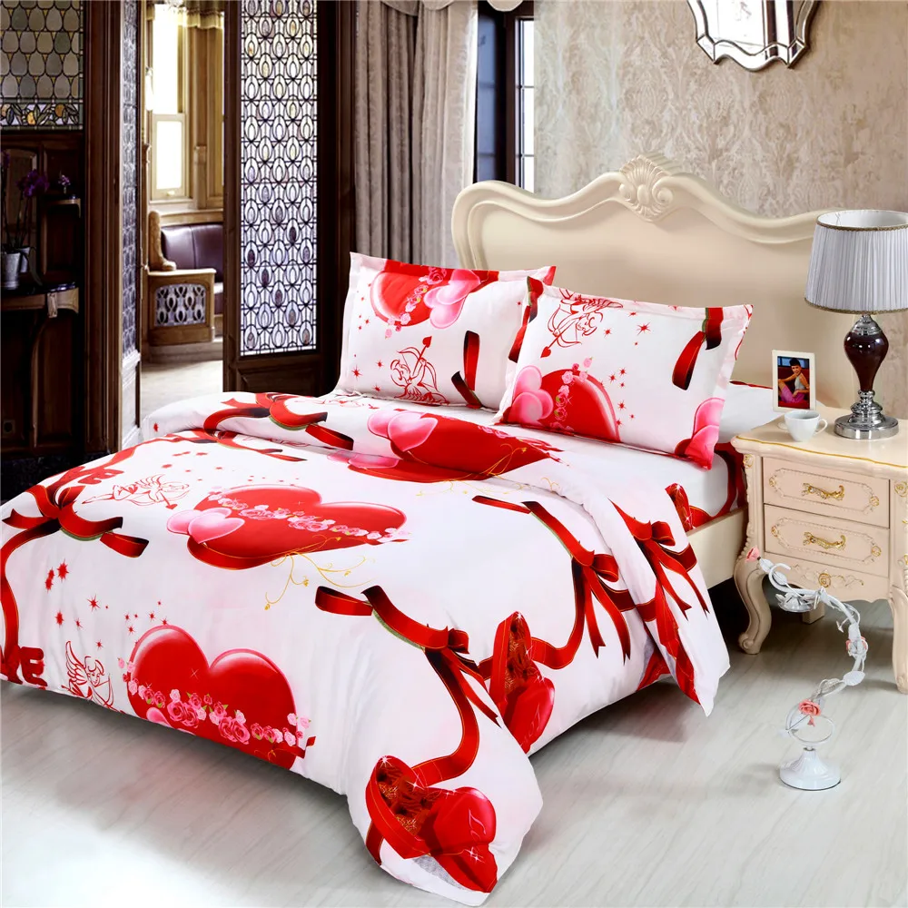 Комплект постельного белья с пододеяльником и подушкой|home textile|hearts bedding setking size |