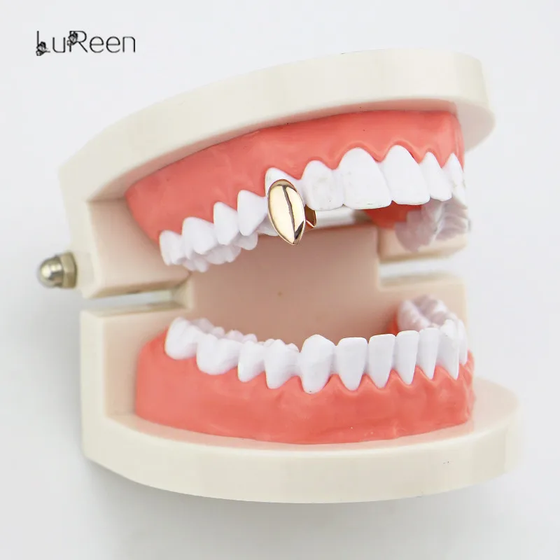 LuReen Золото Один зубы Grillz верхние и нижние грили Dentail пользовательские Fang зуб шапки Хэллоуин вампирский зуб Ювелирные изделия