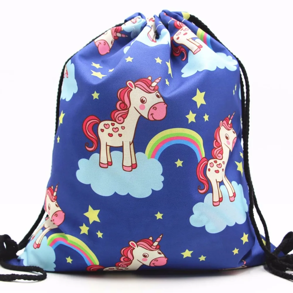 2019 модный шнурок сумка 3D печать единорог Mochila Feminina Drawstring Рюкзак Женский
