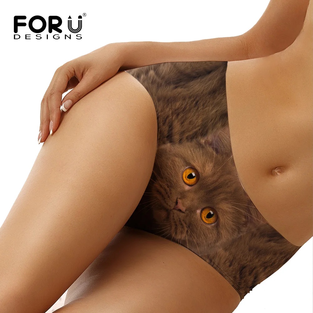 Женские бесшовные трусики FORUDESIGNS с 3d рисунком животных кошек совы киски собак
