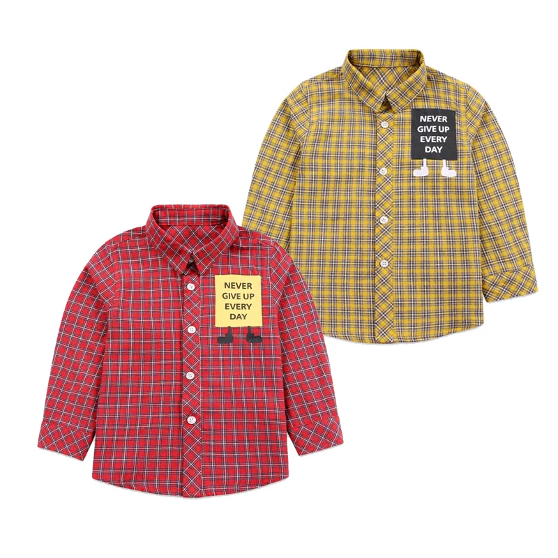 Рубашки в клетку для мальчиков модная красная желтая клетчатая одежда