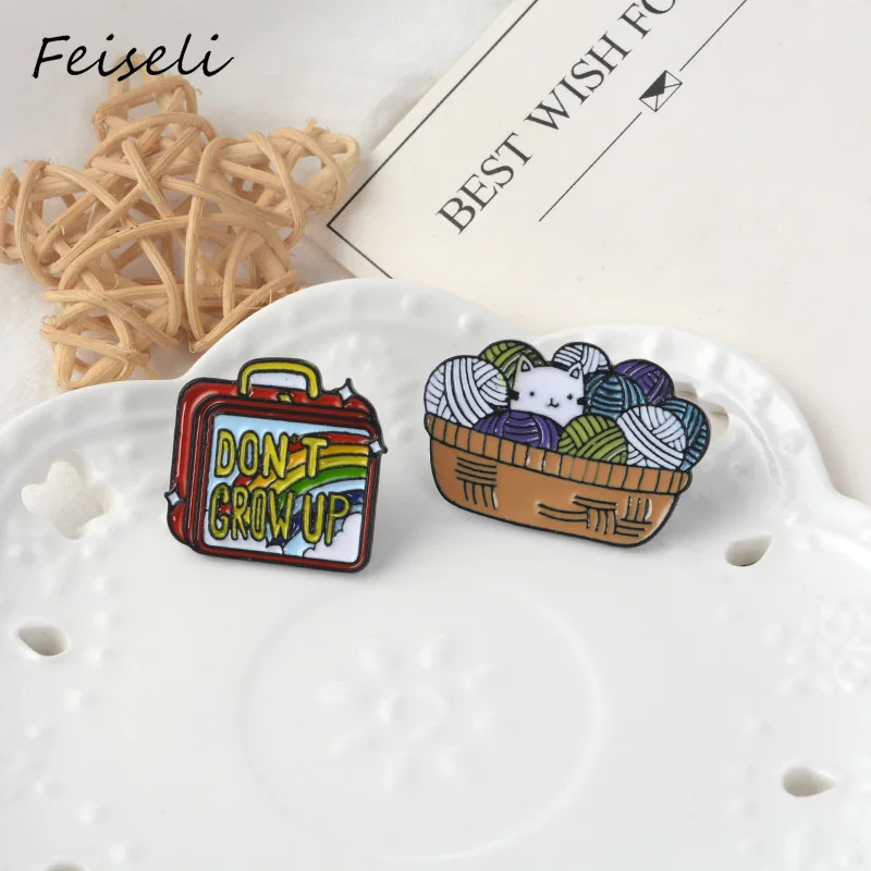 Feiseli, Новое поступление, цветная шерстяная брошь в виде кошки, бэнто, коробка, бэнто, брошь, Холщовая Сумка, металлический значок, милый мультяшный воротник, брошь на булавке, модный подарок