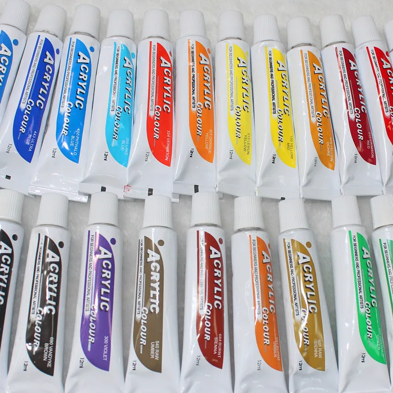 Набор цветных тюбик акриловой краски s 24 цвета 12 мл стекло для ногтей водостойкая