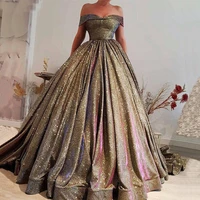 robe de soiree 2019 evening dresses long puffy ball gown off shoulder sparkly sequin women arabic formal prom evening gown