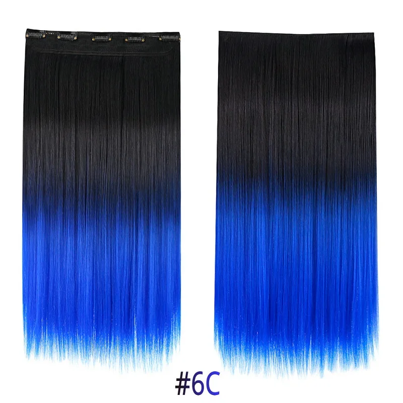 FreeBeauty 22" Rainbow Synthetic 5 clip in wigs hair extensions Wigs For Women Straight Pink Purple Ombre Human Hair Extensions