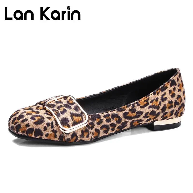 Lankarin 2017 Мода Женская Обувь Лето Leopard Круглый Toe Повседневная Квартиры Женщины