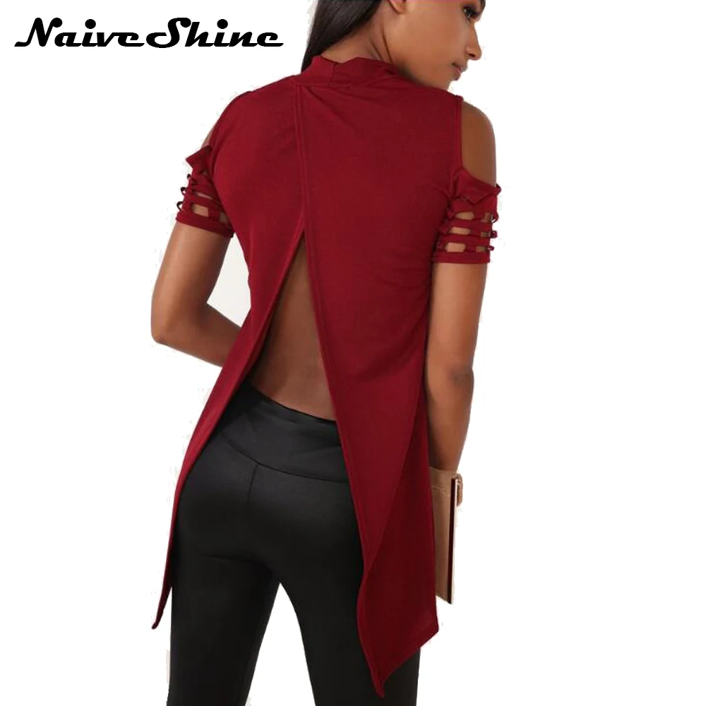 Женская Асимметричная футболка наивный блеск с вырезами и разрезом сзади