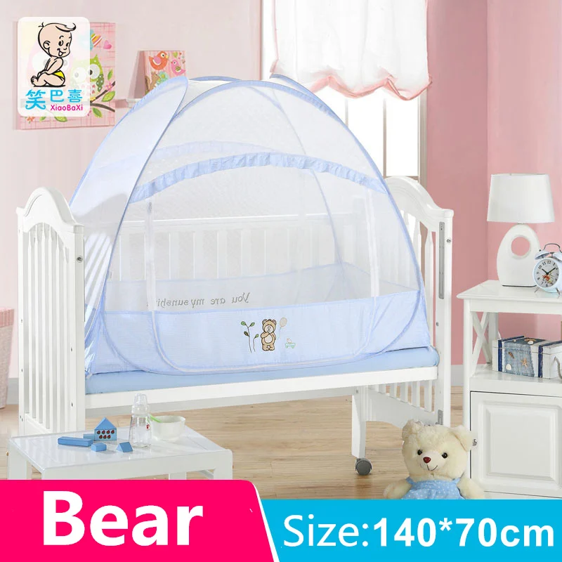 Blue Bear 140x70 Двухдверная сетка для кроватки и юрты, большое пространство, навес для детской кровати, для путешествий, для детей, для кемпинга, сетчатая палатка, легко складывается, детская москитная сетка - Цвет: Blue Bear 140x70