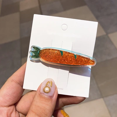 Carrot A Новинка, женские заколки для волос с фруктами, Милые акриловые заколки для волос с овощами, морковка, ананас, клубника, заколки для волос, модные аксессуары для волос для девочек - Цвет: Carrot A