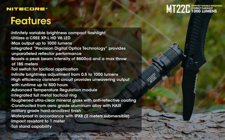 NITECORE MT22C тактический фонарик CREE XP-L HD V6 Макс 1000 люмен 8600cd поворотный переключатель луч бросать 185 измерительный прибор наружный поисковый фонарь