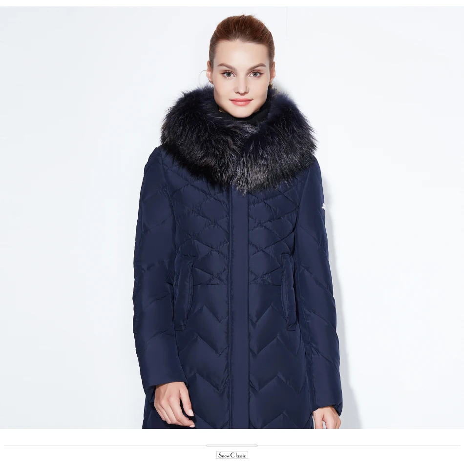 SnowClassic Жeнскaя зимняя кyрткa Куртка женская утепленная Толстая парка лисы верхняя одежда с меховым воротником модные однотонные Роскошные X-длинный тонкий сплошной