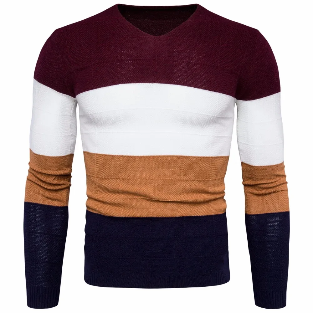 

Nice Fashion New Men V-neck four-color Fight Sweater Casual Men Stitching Color Slim Long Sleeve Sweater Jacket M-2XL