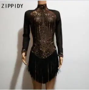 black Многоцветный Стразы See Through черная сетка боди женские день рождения бриллиантами кисточкой наряд певица танцор ночной клуб выпускн - Цвет: black