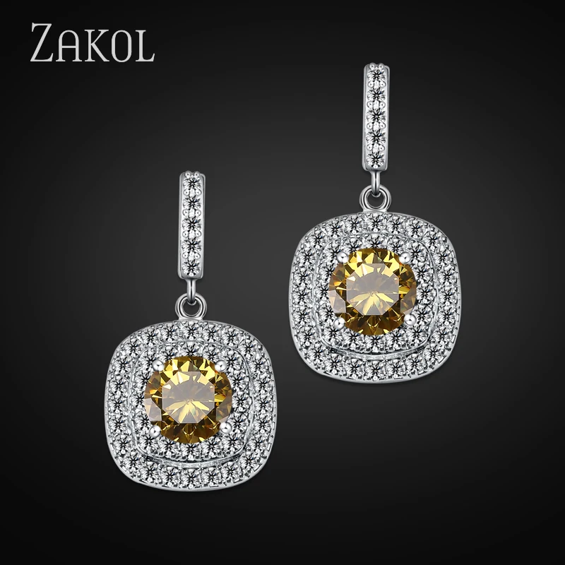 ZAKOL классические AAA Cz квадратные висячие серьги с кристаллами и крошечными CZ Роскошные свадебные серьги для женщин FSEP189 - Окраска металла: Yellow