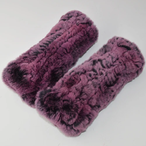 purple Женские модные вязаные теплые Настоящий мех кролика перчатки зимние женские меховые варежки натуральный мягкий Настоящий мех кролика перчатки - Цвет: purple
