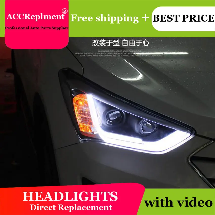 

Car Styling for New Santa Fe LED Headlight 2013-2014 IX45 Headlights DRL Lens Double Beam H7 HID XenonBi Xenon Lens