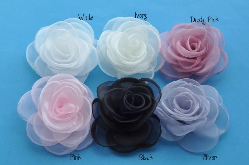

50pcs/lot 4.3" 6colors Newborn Gauze Layered Flower For Baby Girls Hair Accessories Handmade Rose Fabric Flowers For Headbands