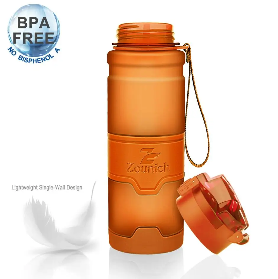 Orange ZOUNICH, бутылка для воды, спортивный шейкер, бутылка для воды, для путешествий, герметичная, Тритан, пластиковая, для кемпинга, дома, тыква, бутылка для напитков, BPA бесплатно - Цвет: Orange