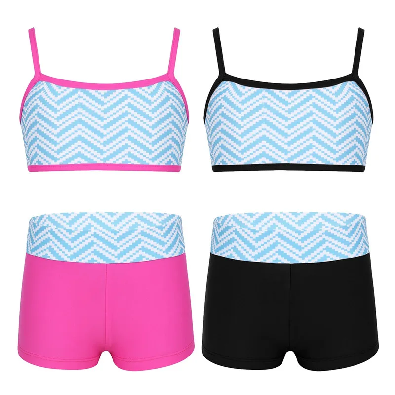 Детский спортивный костюм из 2 предметов для девочек комплект топа с бретельками