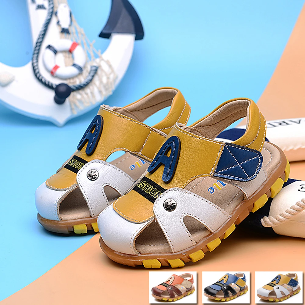 Летняя детская обувь из натуральной кожи для мальчиков мягкие открытые сандалии