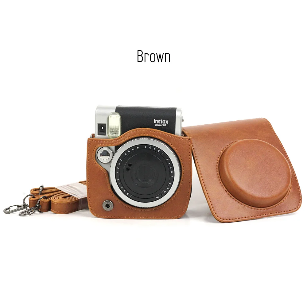 Brown Ретро черный коричневый из искусственной кожи камера сумка чехол для Fuji Fujifilm Instax Mini 90 Mini90 с Shoudler ремень рюкзак карман - Цвет: Brown