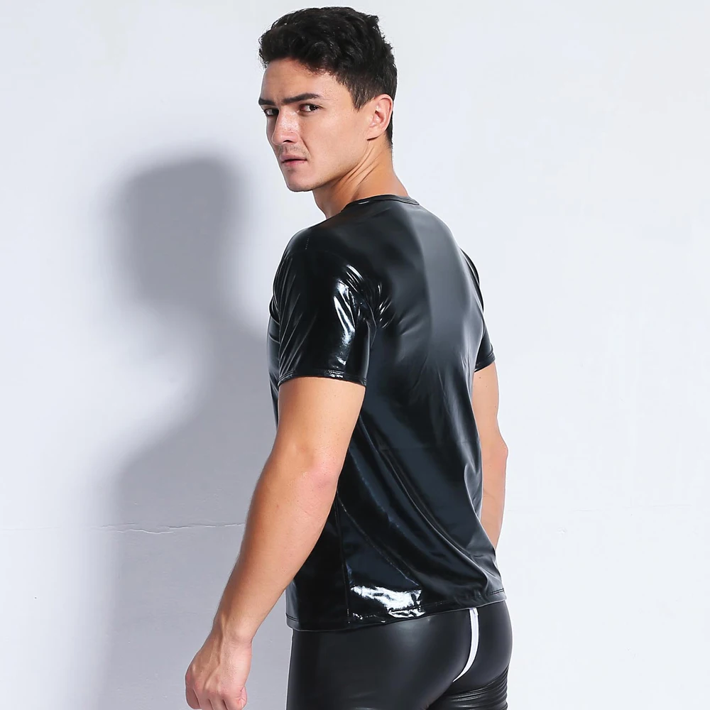 

Men's Sexy Lingerie Teddy Top PVC Erotic Sexy Latex Hot Vest Night Club Gay Sexy Leather Harness Men Shirt Plus Size Tops Only