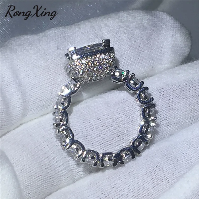 RongXing 925 Серебряное квадратное циркониевое обручальное кольцо Круглый Круг белый кристалл обручальные кольца для женщин CZ камень геометрические ювелирные изделия