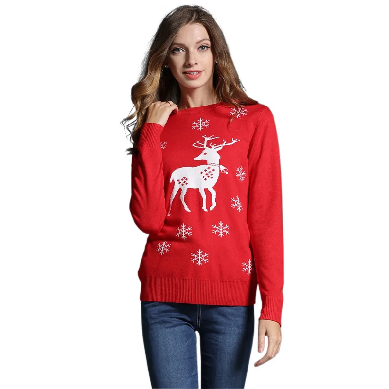 Women's Christmas Sweater Pullover New Year Cute Girls Reindeer/Snowman Pattern Embroidery Knitted Party Casual Jumper | Женская