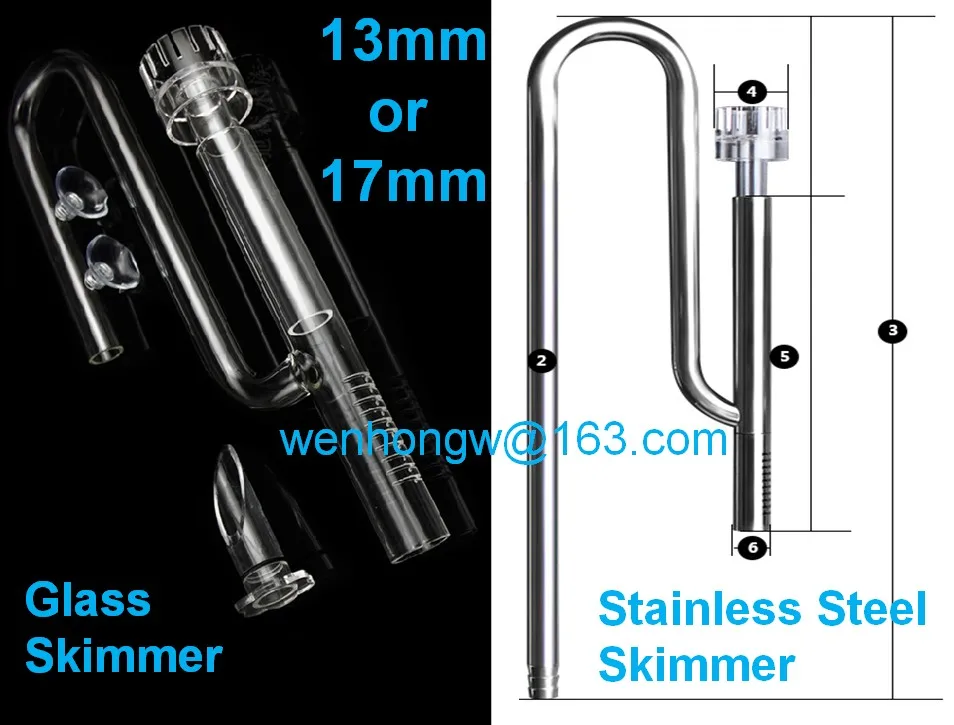 

Stainless Steel Skimmer, Glass Water Surface Oil Skimmer Aquarium Plant Filter Inflow Pipe, Arcylic Holders, Free Shipping