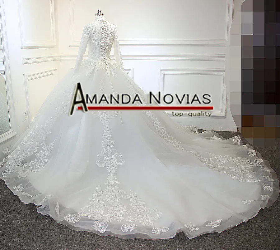 Свадебное платье с длинным рукавом Amanda Novias новинка 2019|real photo|long trailmuslin wedding dress |
