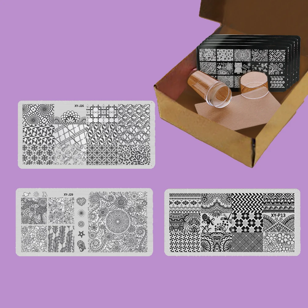 Manicure Set Nail Template Stamp Plates Image Nails Art Stamping Plate Scraper Stamper llusionTheme Christmas Tree Snowflake | Красота и