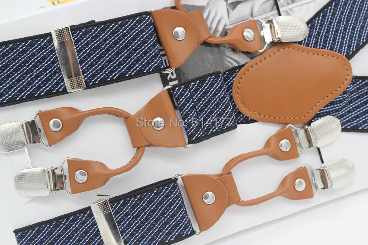 Мужские подтяжки в полоску винтажные из кожи регулируемые с 6 клипсами модная