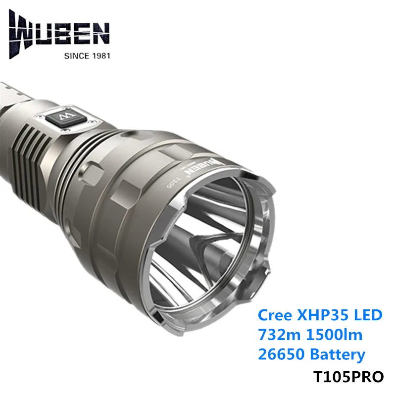 Wuben T105 PRO 732 м Cree XHP35 1500lm 26650 факел фонарик дубинка обороны высокое Мощность USB