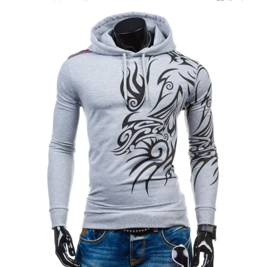 Light Gray WSGYJ, мужские толстовки,, брендовые, с длинным рукавом, 3D Рисунок дракона, толстовка, повседневная, с капюшоном, уличная, хип-хоп, мужская одежда - Цвет: Light Gray