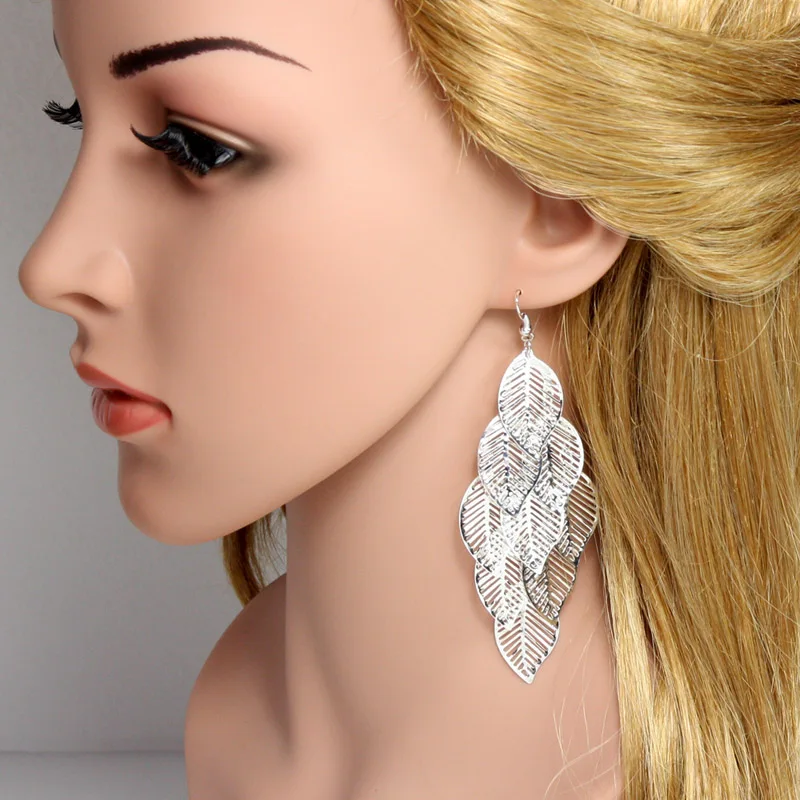 New Fashion Long Silver Earrings Hanging Tassels Leaves for Women Jewelry Party Bijouterie ersa05 | Украшения и аксессуары