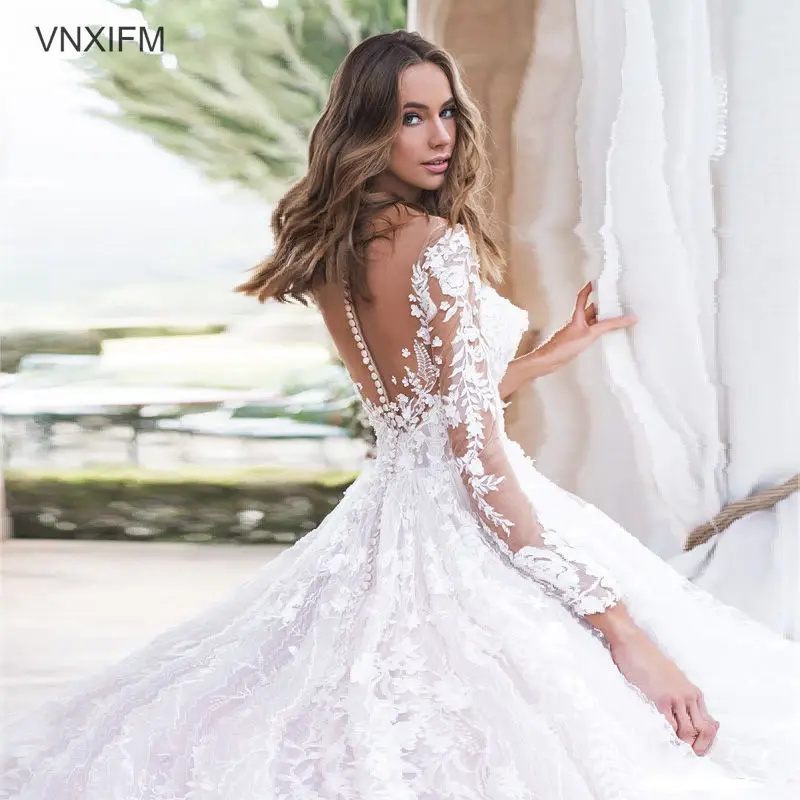 VNXIFM 2019-bridal-long-sleeves-sweetheart-neckline-full-embellishment-princess-romantic-ball-gown-a-line-wedding-dress | Свадьбы и