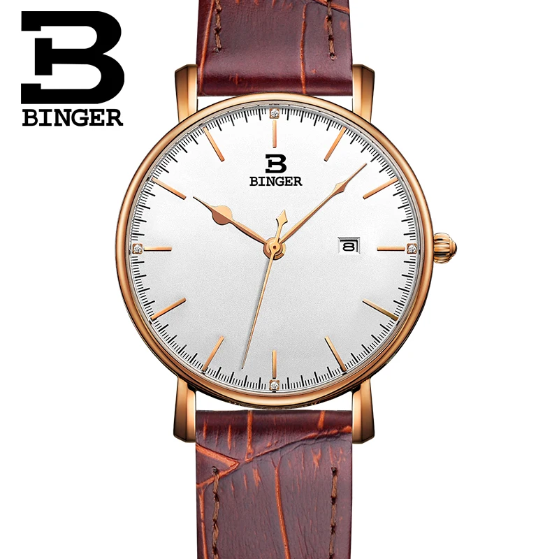 

Switzerland BINGER Women's watches luxury brand quartz leather strap ultrathin Calendar Wristwatches Waterproof clock B3053W-3