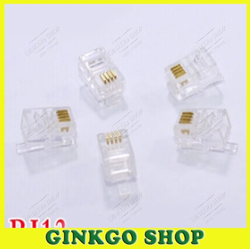 100pcs/lot Crystal RJ12 4P4C Modular Plug Handset Adapter Telephone Connector for Receiver Joint Free Shipping | Обустройство дома