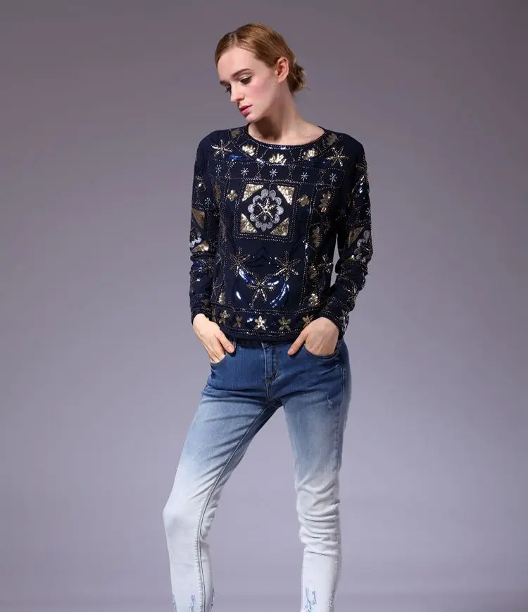 Женская блестящая блузка Cakucool весенняя с длинным рукавом и круглым вырезом