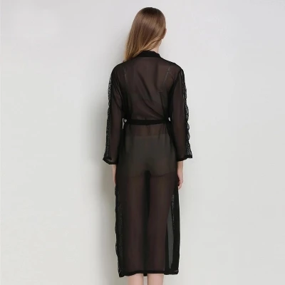 Длинное шифоновое платье шелковый халат женская пижама сексуальный прозрачный