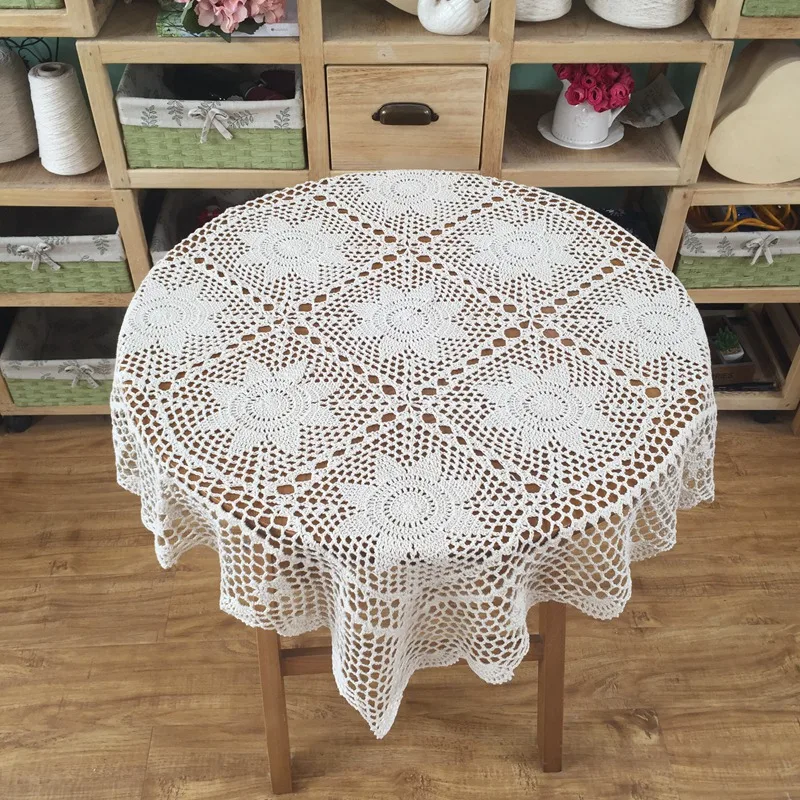 Круглая скатерть винтажная круглая настольная ручная работа кружевная 90 см (35 5